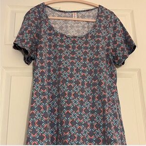 LuLaRoe Blue and Pink Patterned Short Sleeve Top